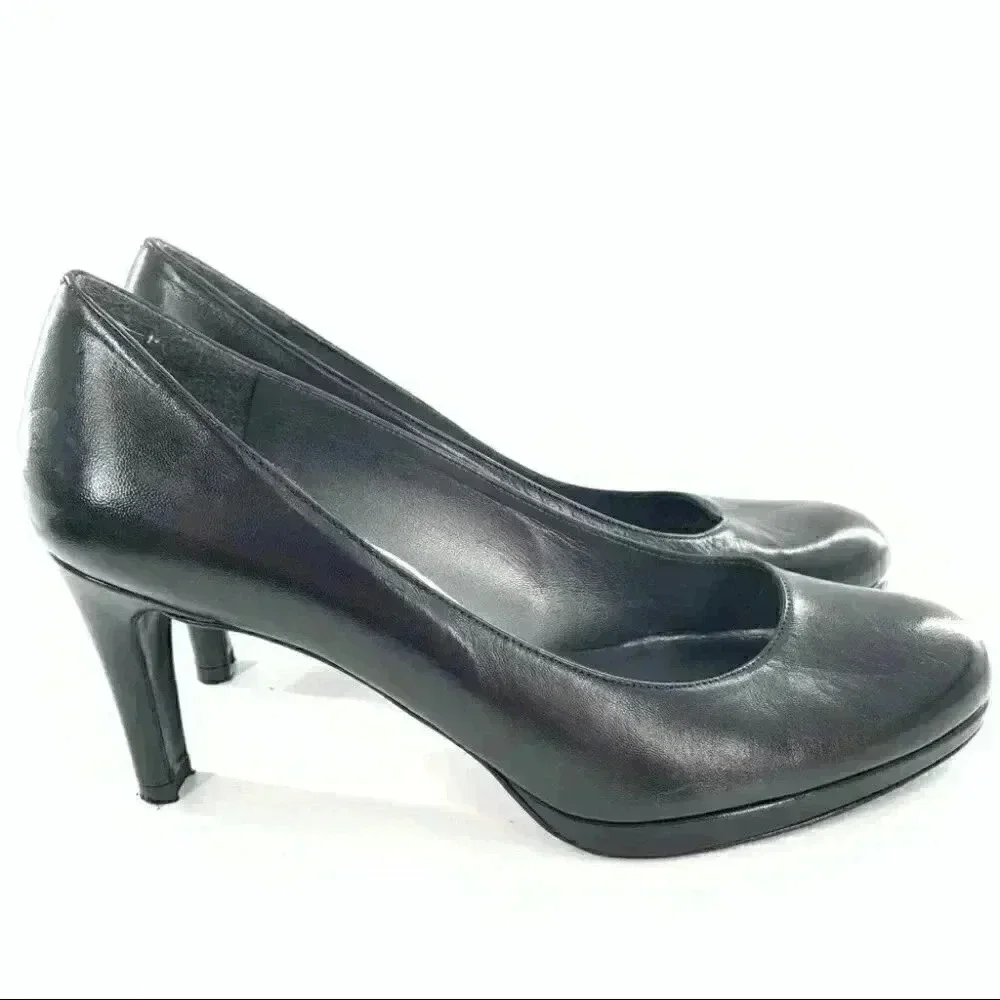 Stuart Weitzman womens heels size 8 black leather platforms